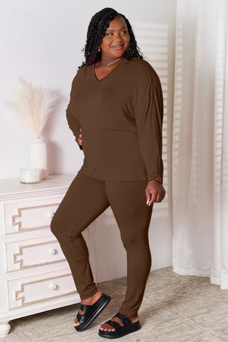 Basic Bae Full Size V-Neck Soft Rayon Long Sleeve Top and Pants Lounge Set Basic Bae Full Size V-Neck Soft Rayon Long Sleeve Top and Pants Lounge Set
