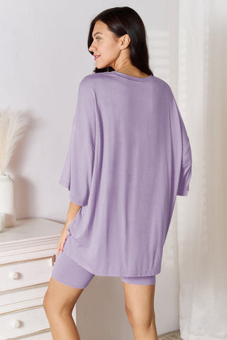 Basic Bae Full Size Soft Rayon Three-Quarter Sleeve Top and Shorts Set Basic Bae Full Size Soft Rayon Three-Quarter Sleeve Top and Shorts Set