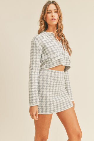 MABLE Houndstooth Cropped Knit Cardigan and Mini Skirt Set MABLE Houndstooth Cropped Knit Cardigan and Mini Skirt Set