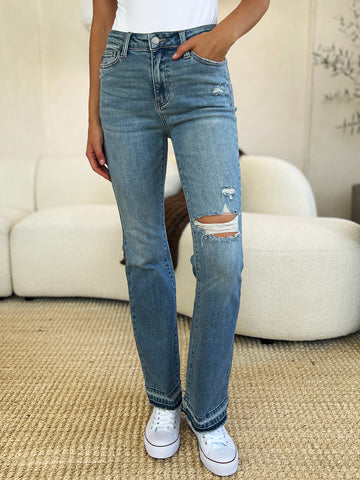 Judy Blue Full Size Mid Rise Destroyed Hem Distressed Jeans Judy Blue Full Size Mid Rise Destroyed Hem Distressed Jeans