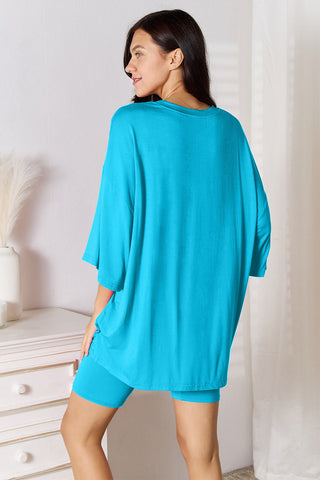 Basic Bae Full Size Soft Rayon Three-Quarter Sleeve Top and Shorts Set Basic Bae Full Size Soft Rayon Three-Quarter Sleeve Top and Shorts Set