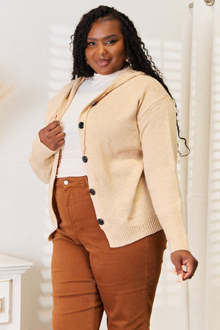 Woven Right Button-Down Long Sleeve Hooded Sweater Woven Right Button-Down Long Sleeve Hooded Sweater