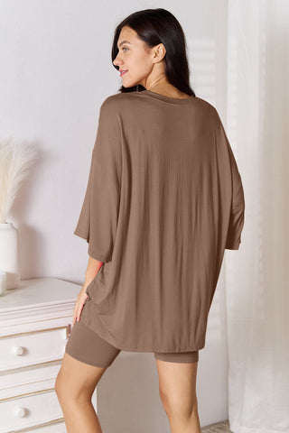 Basic Bae Full Size Soft Rayon Three-Quarter Sleeve Top and Shorts Set Basic Bae Full Size Soft Rayon Three-Quarter Sleeve Top and Shorts Set