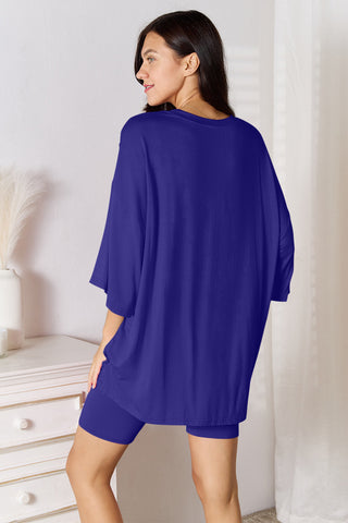 Basic Bae Full Size Soft Rayon Three-Quarter Sleeve Top and Shorts Set Basic Bae Full Size Soft Rayon Three-Quarter Sleeve Top and Shorts Set