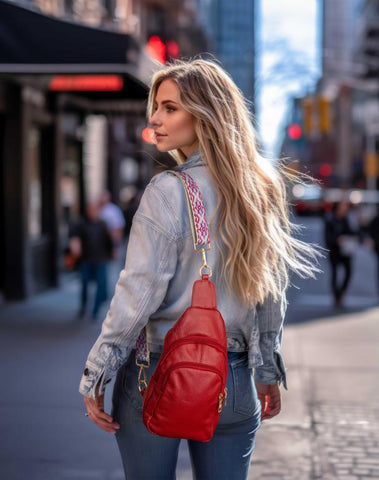 Real Leather Printed Strap Shoulder Sling Bag Real Leather Printed Strap Shoulder Sling Bag