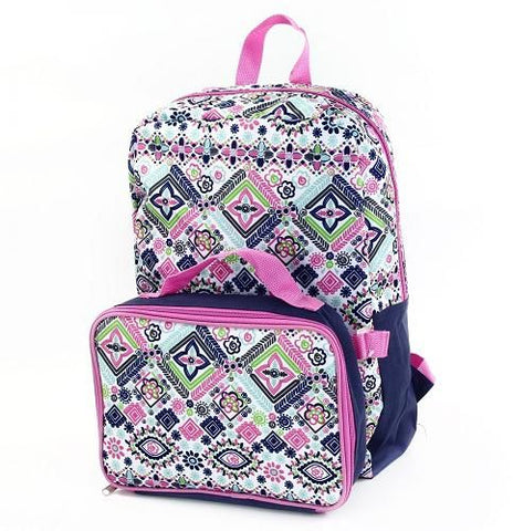 Aztec Pink and Navy Lunchbag Backpack Aztec Pink and Navy Lunchbag Backpack