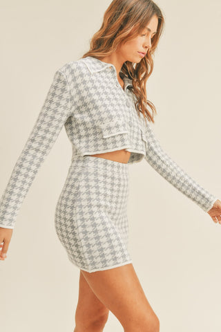 MABLE Houndstooth Cropped Knit Cardigan and Mini Skirt Set MABLE Houndstooth Cropped Knit Cardigan and Mini Skirt Set