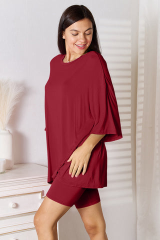 Basic Bae Full Size Soft Rayon Three-Quarter Sleeve Top and Shorts Set Basic Bae Full Size Soft Rayon Three-Quarter Sleeve Top and Shorts Set