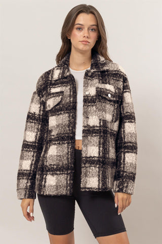 HYFVE Plaid Button Up Boucle Jacket HYFVE Plaid Button Up Boucle Jacket