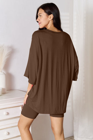 Basic Bae Full Size Soft Rayon Three-Quarter Sleeve Top and Shorts Set Basic Bae Full Size Soft Rayon Three-Quarter Sleeve Top and Shorts Set