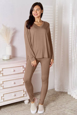 Basic Bae Full Size V-Neck Soft Rayon Long Sleeve Top and Pants Lounge Set Basic Bae Full Size V-Neck Soft Rayon Long Sleeve Top and Pants Lounge Set