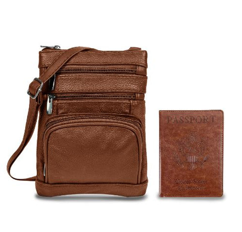 Leather Crossbody Bag with CDC Passport Holder- 5 Colors Leather Crossbody Bag with CDC Passport Holder- 5 Colors