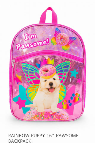 Rainbow Puppy Backpack- 16" Fun & Sparkly Girls School Backpack