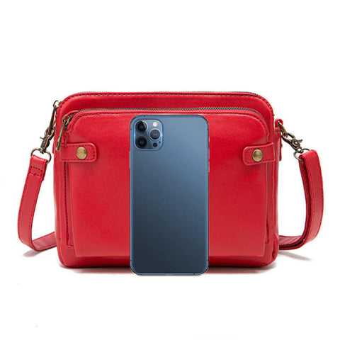 Crossbody Leather Shoulder Bag and Clutch with Stainless Steel Card Wallet