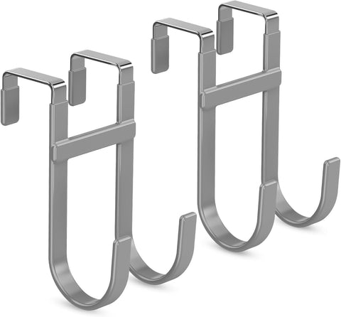 Over The Door Hooks - 2 Pack Heavy Duty Dual-Hook Organizer Hanger with Non-Slip Rubber for Towels, Clothes, Hats & Bags Use in Bathroom, Bedroom, Kitchen - Fits Interior Doors Up to 1 3/8" Grey