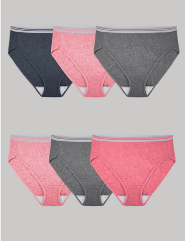 Women's Plus Fit for Me® Heather Cotton Hi-Cut Panty, Assorted 6 Pack