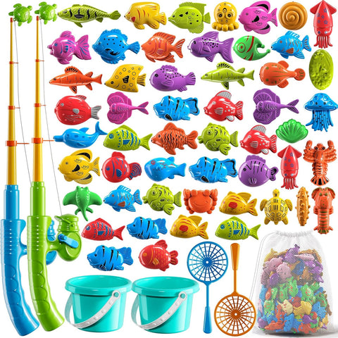 Magnetic Fishing Game Toy Set for Kids Floating Fish, Rods, and Net for Pool, Bathtub, or Water Table