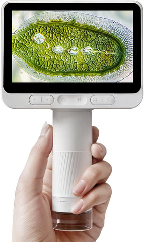 Digital Travel Exploration Microscope with 4 Inch Screen, 1080P HD 1600X Kids Portable STEM Handheld Microscope with 8G Card for Scientific Experiment