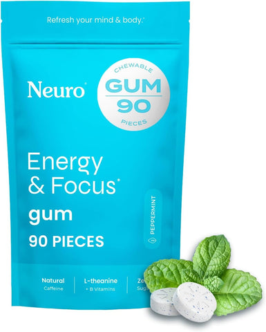 Neuro Energy & Focus Gum - 40mg Natural Caffeine Gum  - Peppermint, 90ct