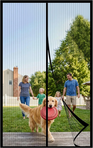 Magnetic Screen Door - Bugs Out, Breeze in EZInstall Auto-Sealing Heavy Duty Double Stitched Mesh