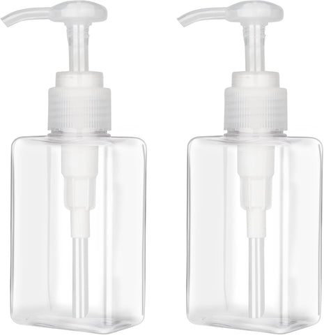 150ml (5.1oz) Pump Bottle Dispenser Jansburg 2 Pack Refillable Flat Square Plastic Lotion Dispenser Leakproof