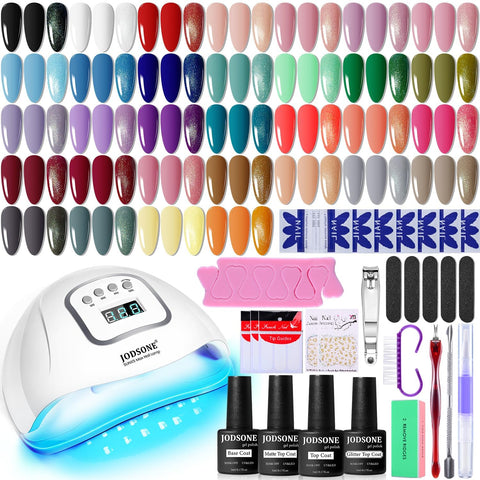 Gel Nail Polish Set Kit with UV Light 32 Colors Gel Polish Nail + 4 Functional Adhesive Bottles Kit Soak Off Manicure Tools Gifts for Women