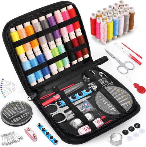 Emergency Travel Sewing Kit Gifts for Mom Grandma Women Men Adults Kids Teen Beginner Traveler, Portable Sewing Supplies Accessories Contains Thread, Needles, Scissors, College Dorm Room Essentials (Black, M)
