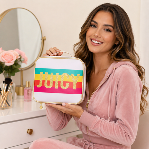 Juicy Couture Square Pouch Purse - Rainbow Stripes