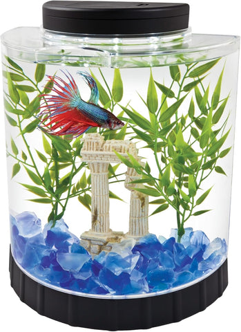 Tetra 1 Gallon Half Moon Small Fish Tank w/ Movable LED Light For Betta & Gold Fish Aquarium