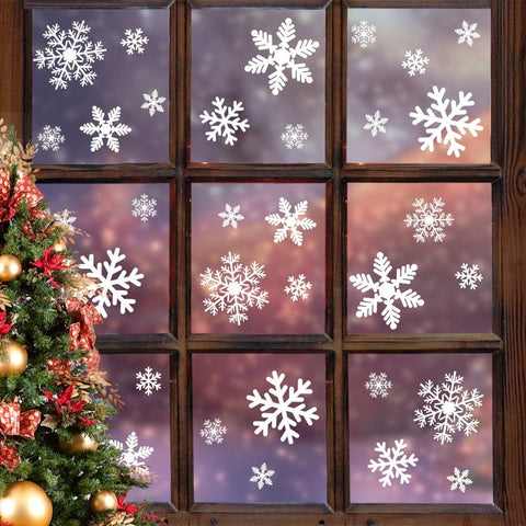 135Pcs Christmas Window Clings Snowflakes Window Decals Static Window Stickers for Christmas
