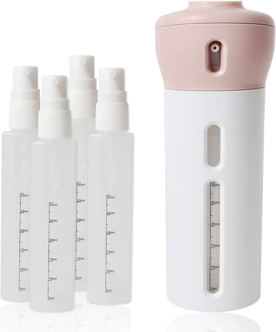 4-in-1 Smart Travel Bottles Set, Includes 4 Empty Reusable 40-ml Cosmetic Toiletry Containers for Shampoo, Soap, Lotions, Skincare, Makeup Products, Sanitizer