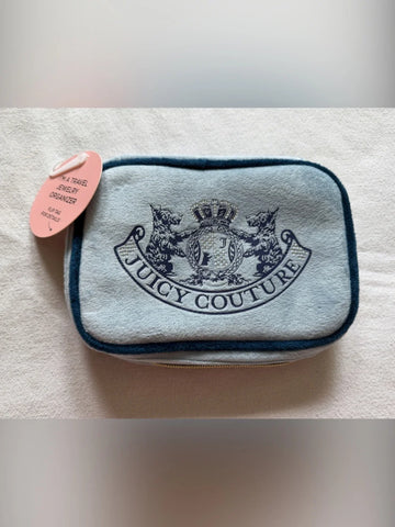 Juicy Couture Light Blue Velvet Pouch Purse with Navy Trim