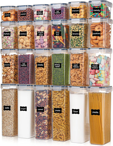 24 Pack Plastic Airtight Food Storage Containers with Lids Labels