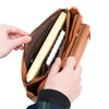 Crossbody Leather Shoulder Bag and Clutch with Stainless Steel Card Wallet