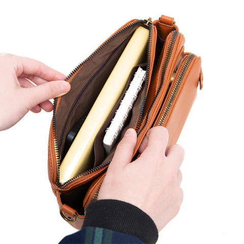 Crossbody Leather Shoulder Bag and Clutch - 5 Colors