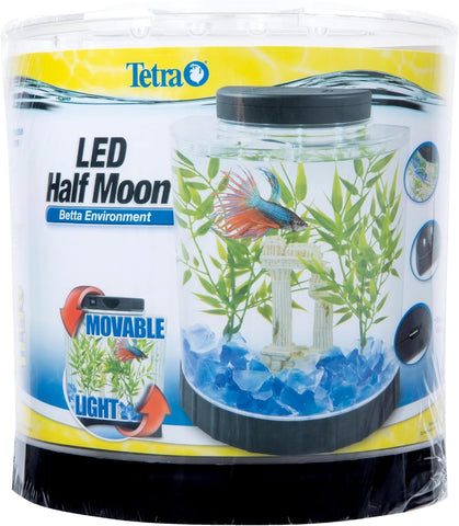 Tetra 1 Gallon Half Moon Small Fish Tank w/ Movable LED Light For Betta & Gold Fish Aquarium