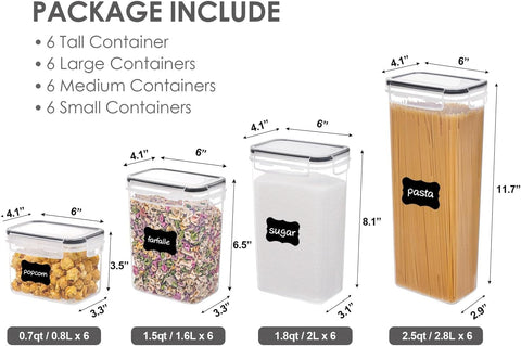 24 Pack Plastic Airtight Food Storage Containers with Lids Labels
