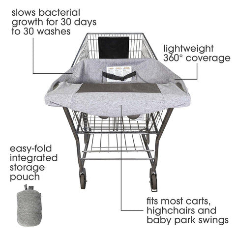 Antibacterial Gray Shopping Easy-On Cart Cover with Storage Pouch