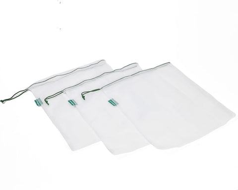 Reusable Mesh Produce Bags - Washable Set of 9 Premium Bags, TRANSPARENT Lightweight