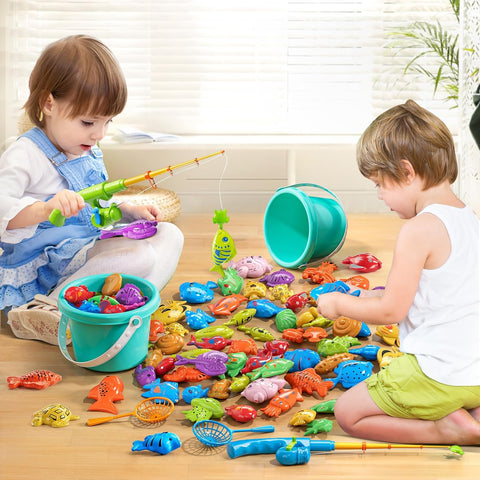 Magnetic Fishing Game Toy Set for Kids Floating Fish, Rods, and Net for Pool, Bathtub, or Water Table