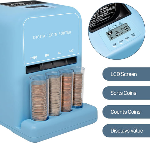 Automatic Coin Counter and Sorter Machine, Blue