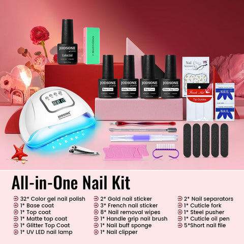 Gel Nail Polish Set Kit with UV Light 32 Colors Gel Polish Nail + 4 Functional Adhesive Bottles Kit Soak Off Manicure Tools Gifts for Women