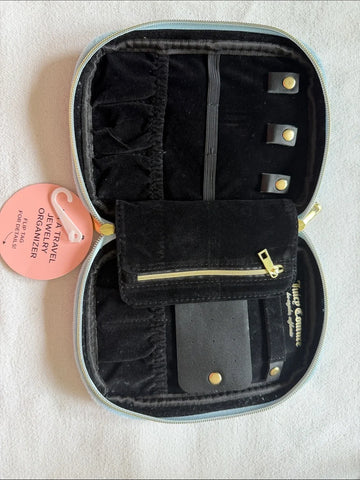 Juicy Couture Light Blue Velvet Pouch Purse with Navy Trim