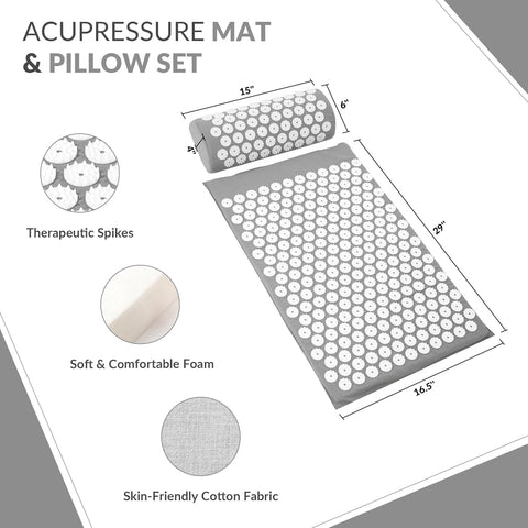 Acupressure Mat and Pillow Set for Back/Neck Pain, Acupuncture Products to Relieve Muscle Fatigue, Improve Insomnia for Sedentary People, Acupuncture Eases Stress, Massage Mat