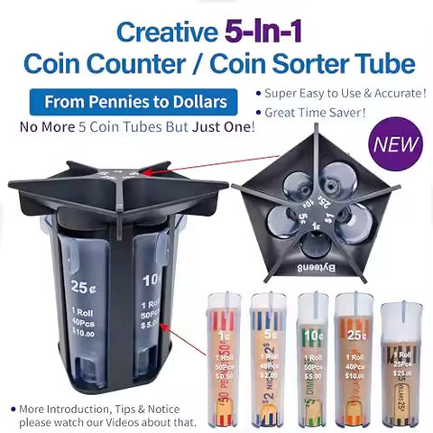 Coin Counter Sorter Tube 5-1 Change Organizer