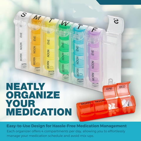 Weekly Pill Organizer Daily Medication Reminder Compartments Organizer