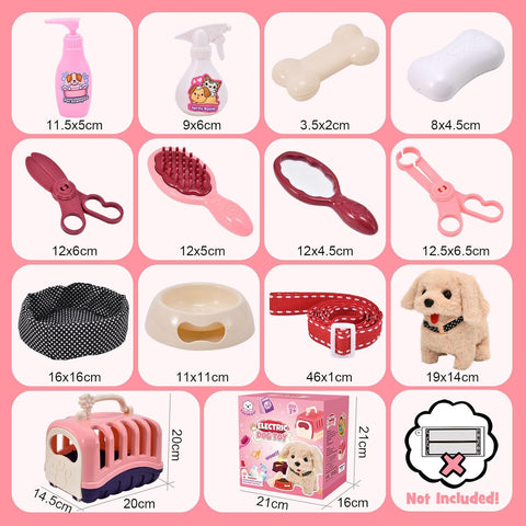 13-Piece Interactive Puppy Playset for Girls – Walking & Barking Plush Dog with Carrier, Accessories & Pretend Pet Care Toys – Gift for Kids