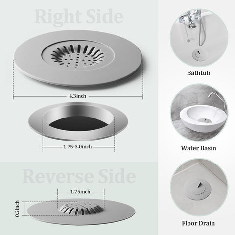Set of 4 Bathtub Stopper 2-in-1 Bathtub Drain Hair Catcher Silicone Kitchen Bathroom Shower Water Strainer Protectors,Universal Flat Suction Shower Drain Cover,Washbasin Drain Stopper