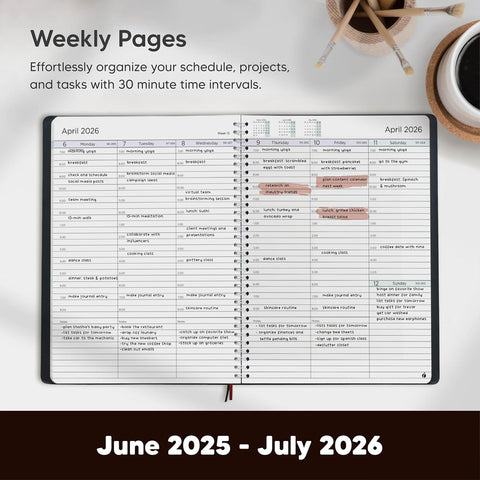 Academic Planner 2025-2026 - Hourly 2025-2026 Planner Weekly and Monthly - Appointment Book with Flexible Cover, Twin-Wire Binding - Simple Design for Productivity, June 2025 - July 2026. 8.5 x 11