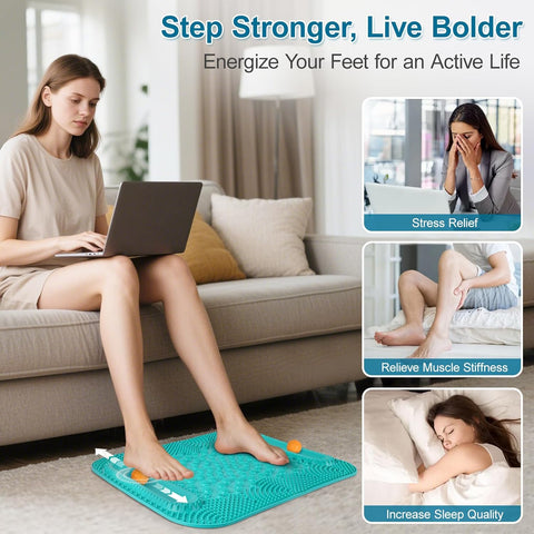 Acupressure Foot Massage Mat, 5-Zone Reflexology Mat with Dual Massage Ball Tracks, Portable Foot Pressure Point Pad for Stress Relief, Arch & Heel Pain, Home & Gym Use, 20.1'' x 17 ''